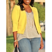 Stylish V Neck Long Sleeves Yellow Cotton Blends S