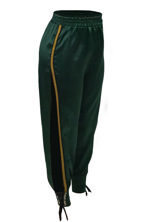 green polyester pants