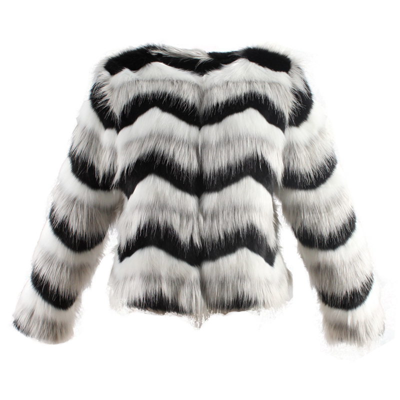 Euramerican Round Neck Ruched Faux Fur Coat
