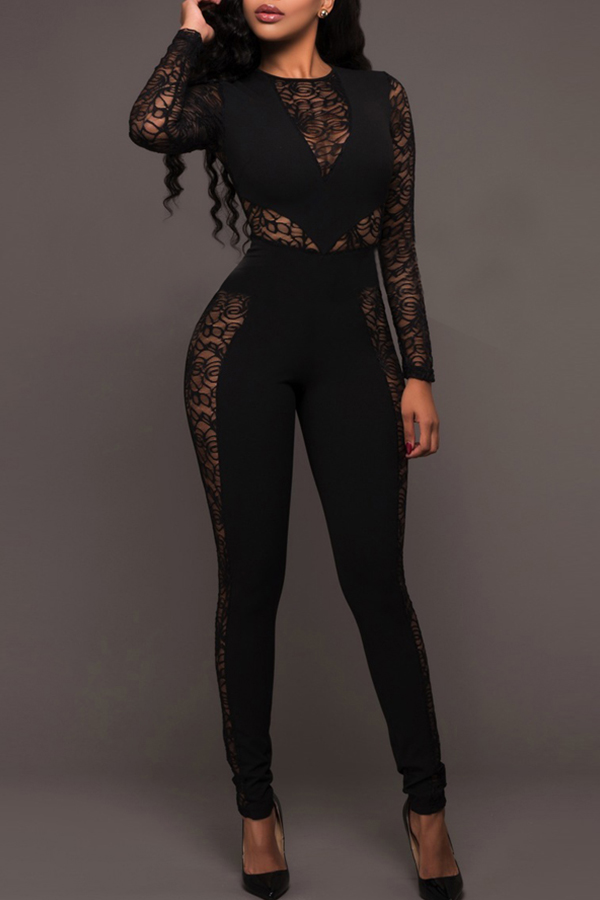 Lovely Trendy Patchwork Black Lace One-piece JumpsuitLW | Fashion ...