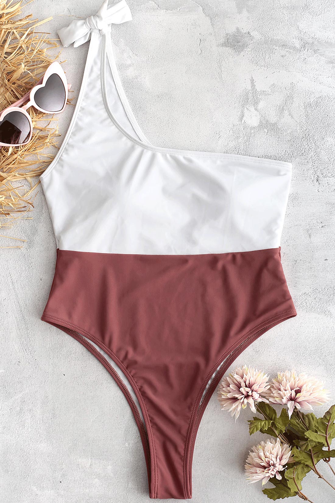 Lovely Casual Patchwork Cameo Brown Onepiece SwimwearsLW Fashion