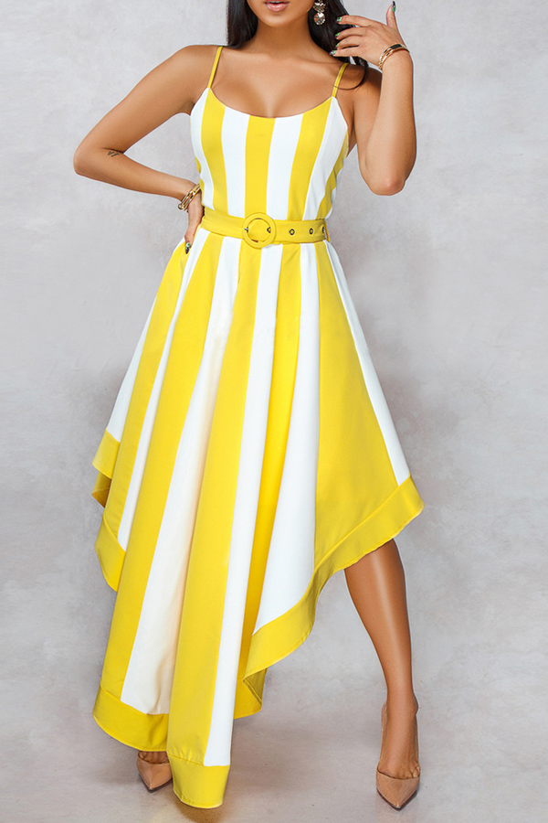 Lovely Yellow Striped Dress(With Belt)LW Fashion Online For Women
