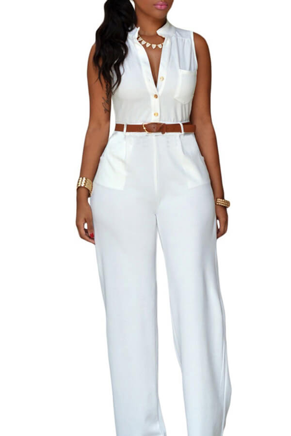 Lovely Casual Loose White One-piece Jumpsuit(With Belt)LW | Fashion ...