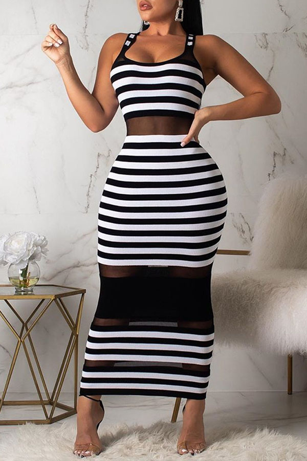 striped see through dress