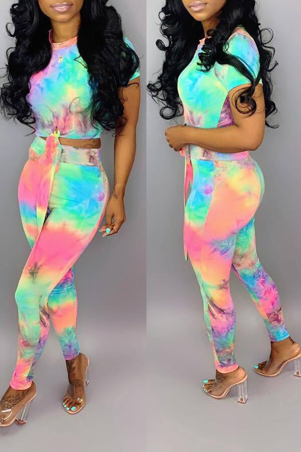 Lovely Casual Tie Dye Printed Two Piece Pants Setlw Fashion Online For Women Affordable 