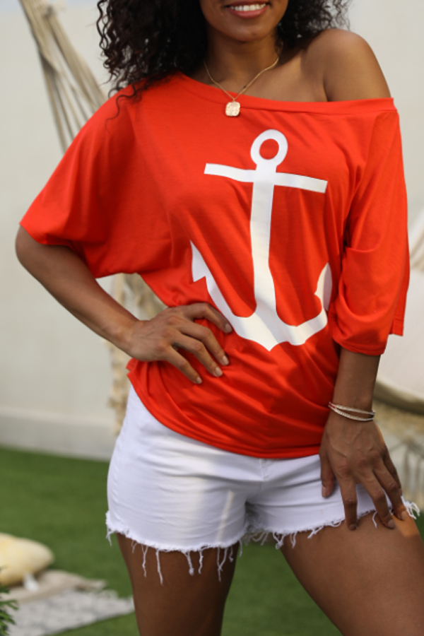 Lovely Casual Off The Shoulder Printed Red TshirtLW Fashion Online