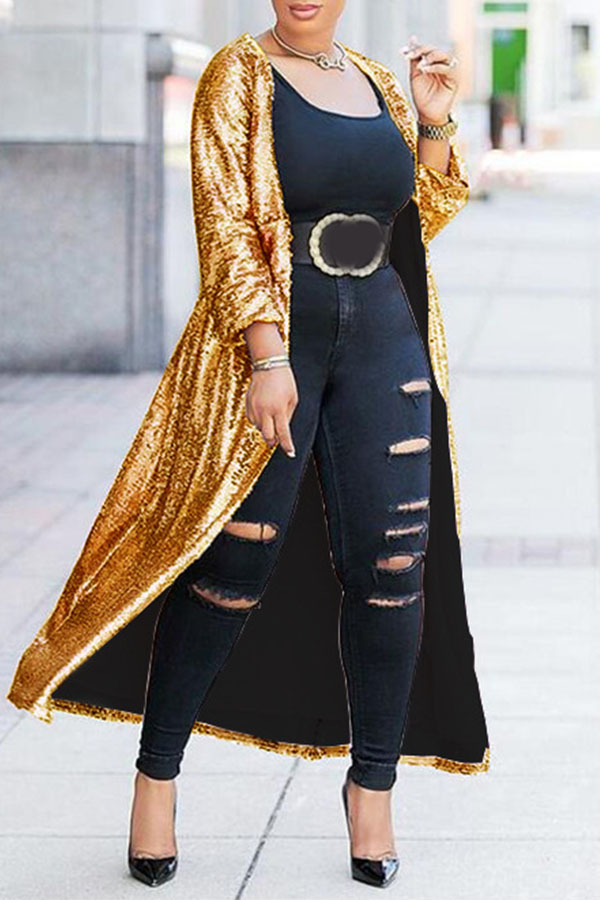 Lovely Casual Sequined Gold CoatLW | Fashion Online For Women ...