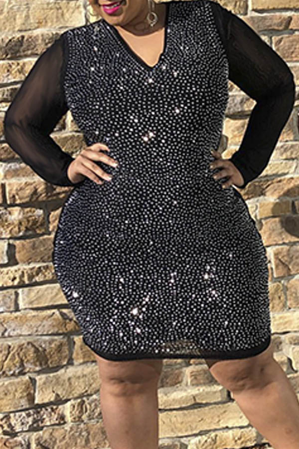 Lovely Party Patchwork Black Mini Plus Size DressLW | Fashion Online For Women | Affordable 