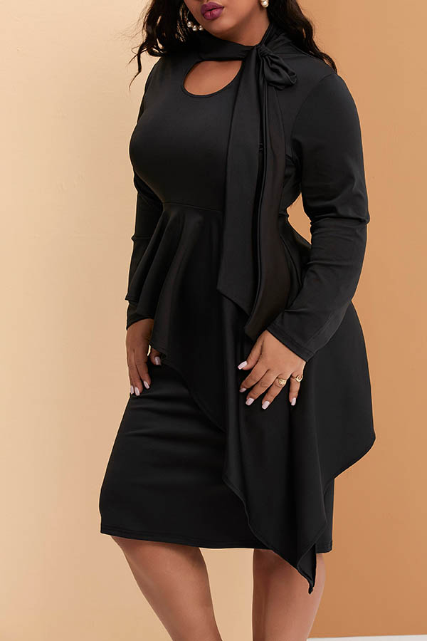 Lovely Casual Asymmetrical Black Mid Calf Plus Size DressLW Fashion