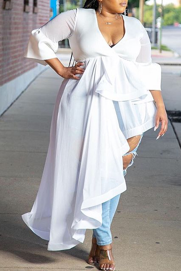 Lovely Casual Asymmetrical White Plus Size BlouseLW | Fashion Online ...