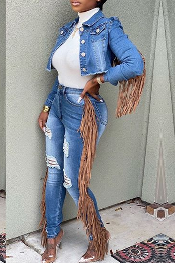 Lovely Casual Tassel Design Blue Two Piece Pants Setlw Fashion Online For Women Affordable 5473