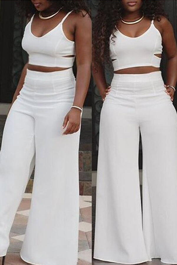 Lovely Sexy Hollow-out White Two Piece Pants SetLW | Fashion Online For ...