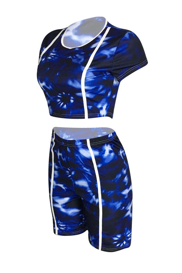 Lovely Casual Print Deep Blue Twopiece Shorts SetLW Fashion Online