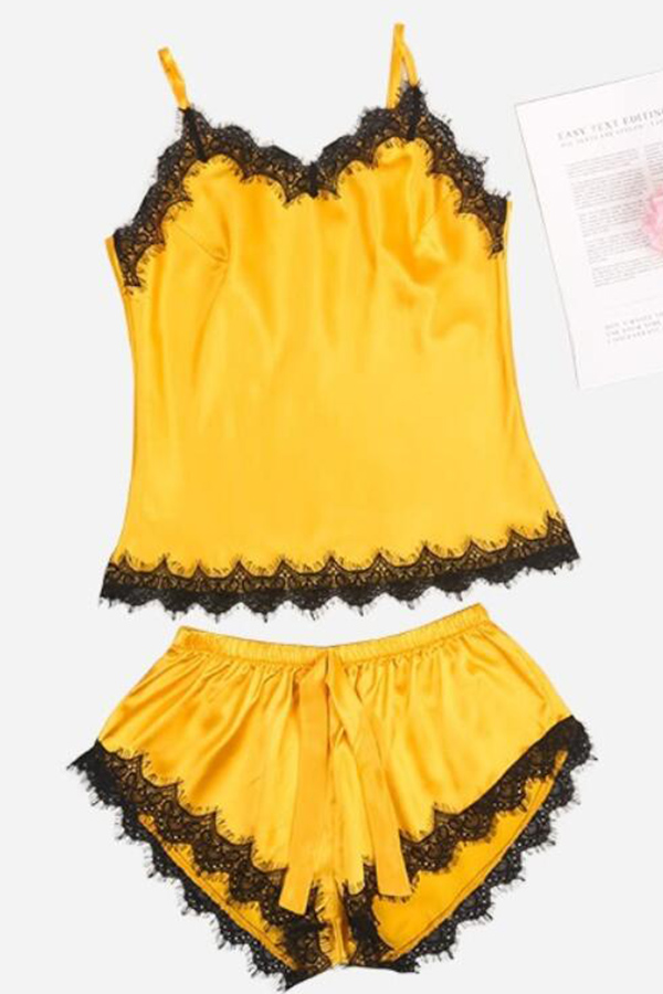 Lovely Stylish Lace Hem Yellow SleepwearLW Fashion Online For Women