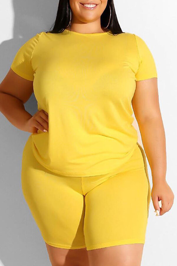 Lovely Plus Size Leisure Basic Yellow Twopiece Shorts SetLW Fashion