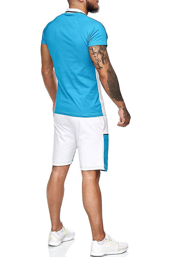 Lovely Casual Patchwork Baby Blue Twopiece Shorts SetLW Fashion