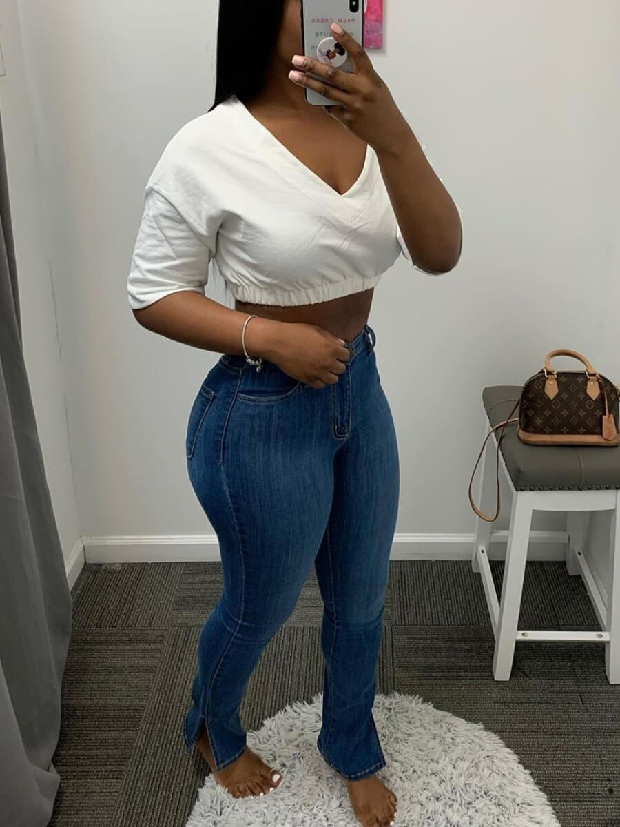 side slit skinny jeans