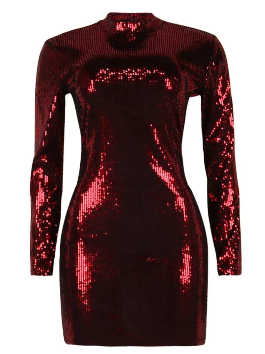 Lovely Stylish Turtleneck Sequined Red Mini DressLW | Fashion Online ...