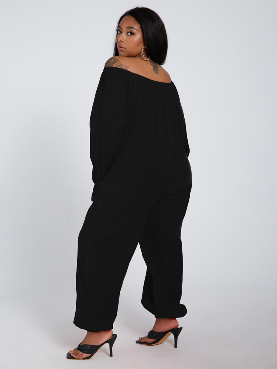 Lovely Plus Size Leisure Loose Black One-piece Jumpsuit(Without Waist ...