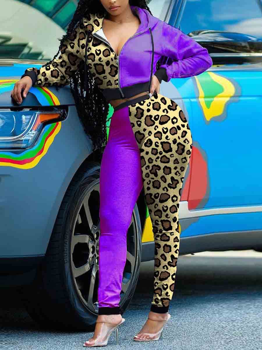 purple leopard print pants