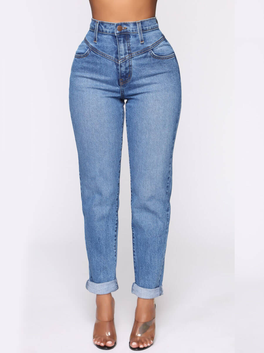 Lovely Casual Highwaisted Nonelastic Baby Blue JeansLW Fashion Online For Women Affordable