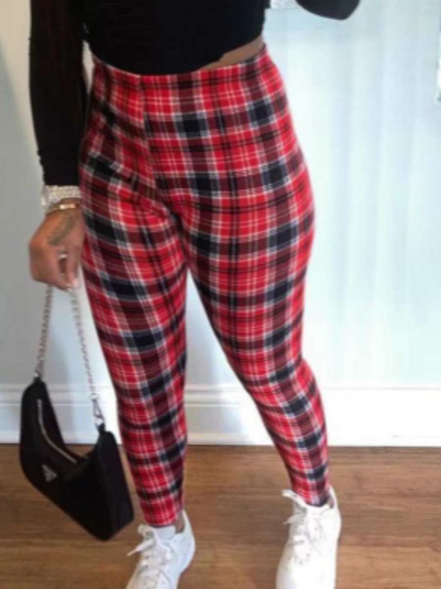 Lovely Casual Elastic Waist Plaid Print Red Pantslw Fashion Online For Women Affordable 8422